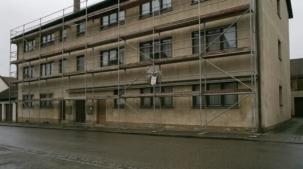 Komplett eingerüstete Fassade mit Seitenschutz